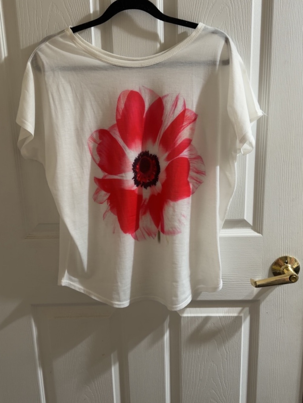 White Tee with Bold Red Floral Graphic